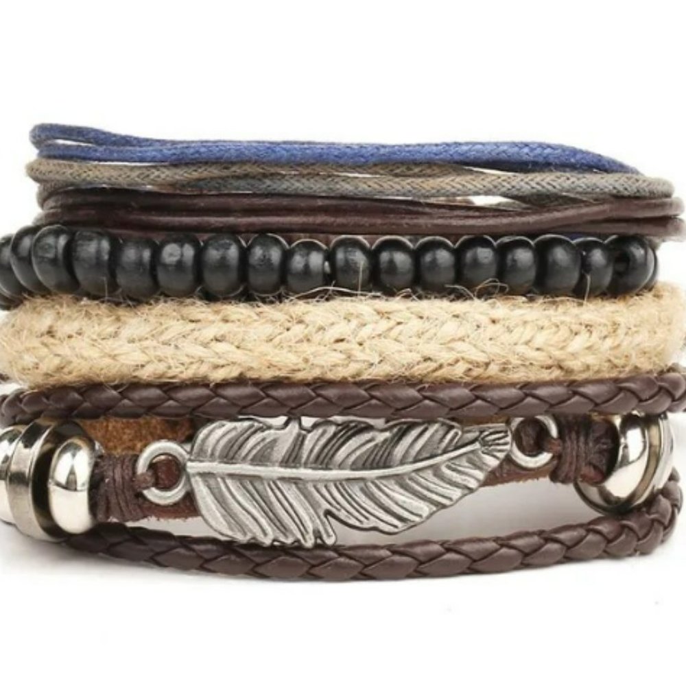 New Retro Leaf Multi-layer Leather Bracelet